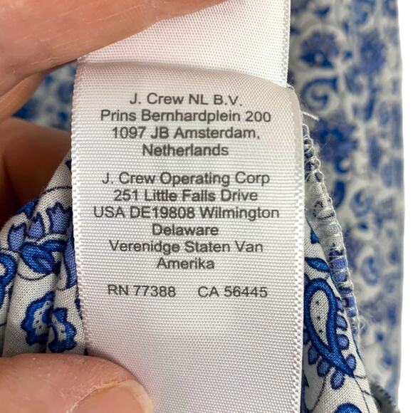 J.Crew Factory Women's Top Blue White Micro Floral Paisley Split Neck - Picture 10 of 11